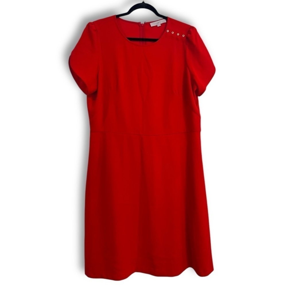 Ann Taylor LOFT bright red scoop neck knee length sheath dress Sz 18 Tall NWOT